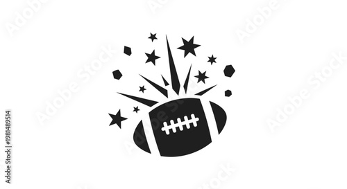 American Football Icon with Bursting Stars and Sparkles.