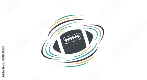 American Football Icon with Swirling Motion Lines.