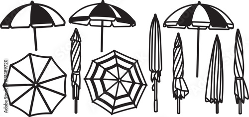 Various types of umbrellas with detailed structural designs shown from above Vector