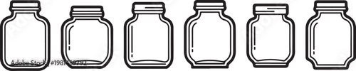Minimalist line art collection of six water bottles with caps Vector