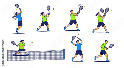 Tennis Player Poses: Serve, Forehand, Backhand, Smash, Volley, Groundstroke, Running