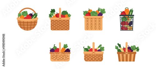 Vegetable baskets illustration harvest season fresh produce collection
