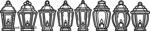 Vintage black and white illustration of decorative brass oil lamps Vector