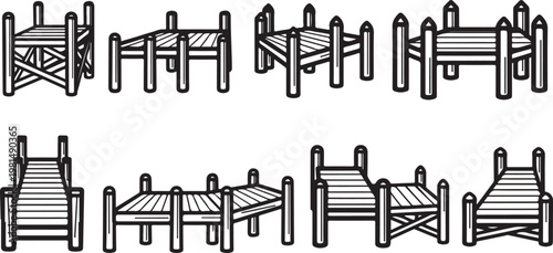 Various types of handcuffs and restraint devices on a wooden surface Vector