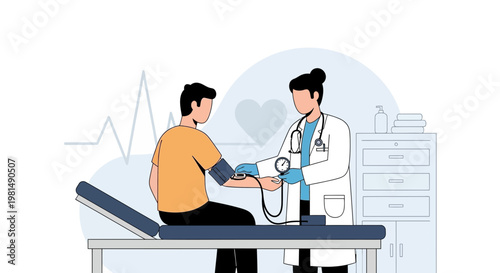 Doctor measuring patient's blood pressure during medical check-up in clinic