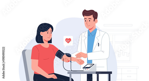 Doctor measuring patient's blood pressure, healthcare check-up, medical examination, vital signs monitoring