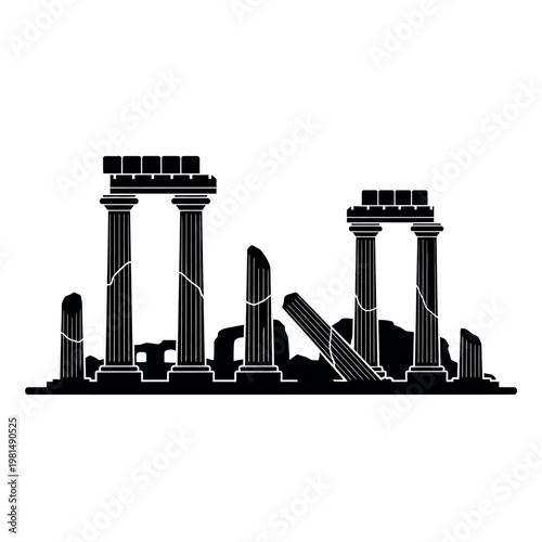 Ancient Roman Ruins Silhouette Vector Illustration.