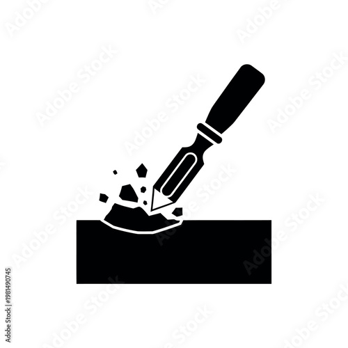 Chisel Carving Stone Icon.