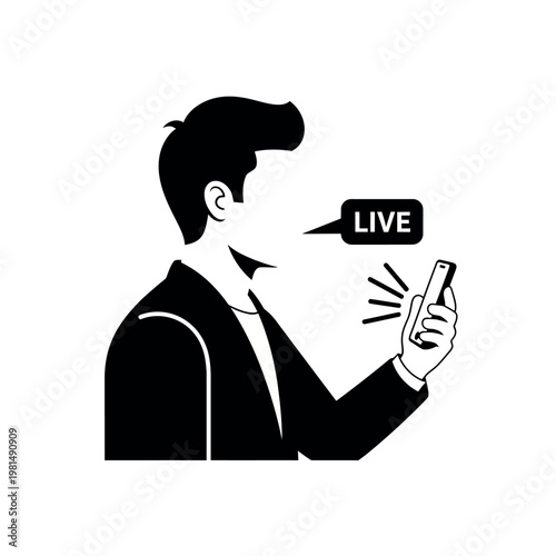 Man Broadcasting Live Video on Smartphone.