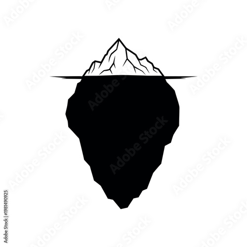 Minimalist Black Iceberg Silhouette with Visible Top and Submerged Base.