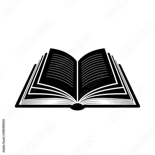 Open Book Silhouette Vector Illustration.