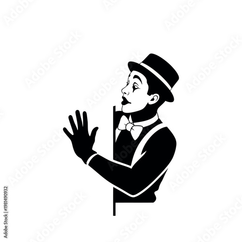 Mime Artist in Classic Costume with Top Hat and Suspenders.