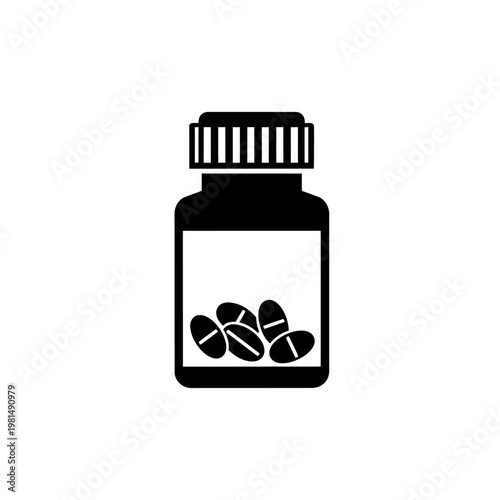 Pill Bottle Icon with Pills Inside.