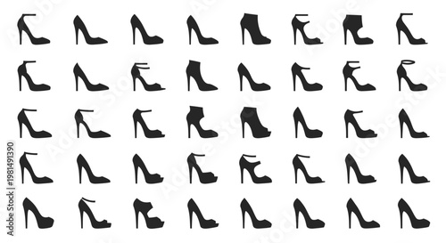 Collection of various high-heeled shoes.