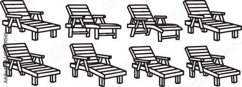 A row of traditional wooden chairs with intricate backrests and armrests Vector