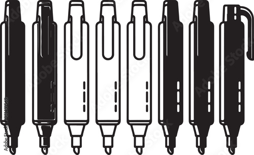 A set of eight colorful glass screw-top perfume bottles with unique designs Vector