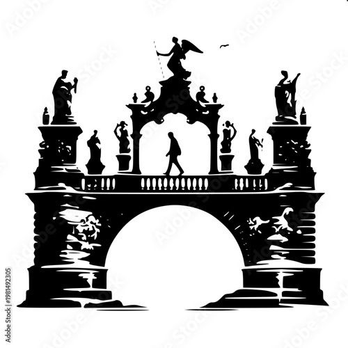 Black and White Czech Landmark River Silhouette