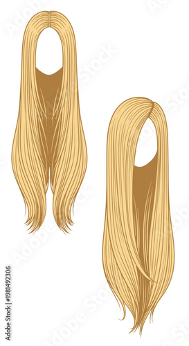 Blonde Long Hair Styles, Straight and Layered, Front and Side View Illustration