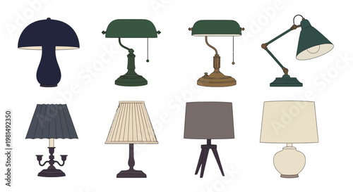 Collection of Diverse Table Lamps, Vintage and Modern Desk Light Designs