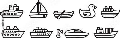 Various transportation modes depicted in simple line drawings Vector