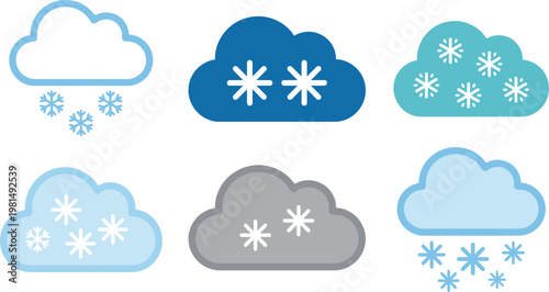 Set of Snowfall Cloud Weather Icons with Snowflakes, Winter, Precipitation, and Storm Symbols for Weather Forecasts