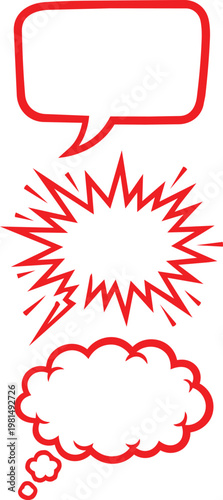 Red of a white paper with red zigzag lines, arrows, and spirals, isolated on white background, sheet