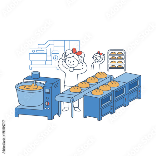 Baking Process with Happy People and Equipment.