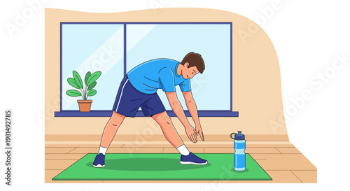 Man doing stretching exercise at home, fitness and healthy lifestyle