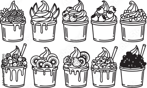 A collection of decorated ceramic vases and urns with intricate floral patterns Vector