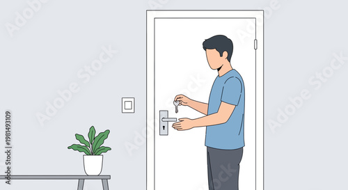Man opening door with key, entering home, security, privacy, daily life