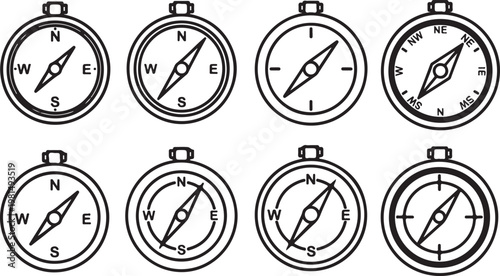 Compass rose variations showing different directional markings Vector