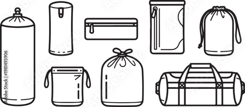Various everyday objects illustrated in simple black and white line drawings Vector