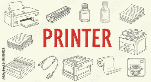 Printer and office equipment illustrations.