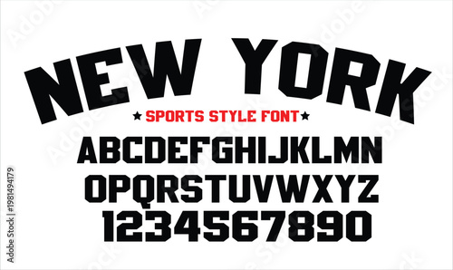 Arched Athletic Font Alphabet and Numbers in Collegiate Varsity Block Style for Team Jersey