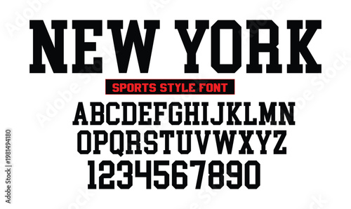 Tableau sur toile Athletic Sports Font Alphabet and Numbers in Collegiate Varsity Block Style for