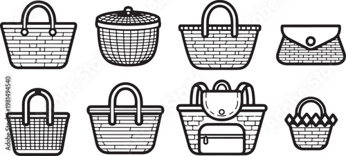 A collection of various wire mesh containers and baskets for storage or sifting Vector