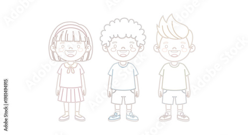 Diverse school children vector set with happy elementary students in flat cartoon style for education and back to school design