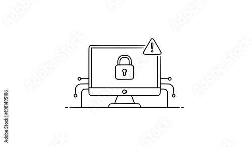 Ransomware line icon vector cybersecurity lock warning symbol