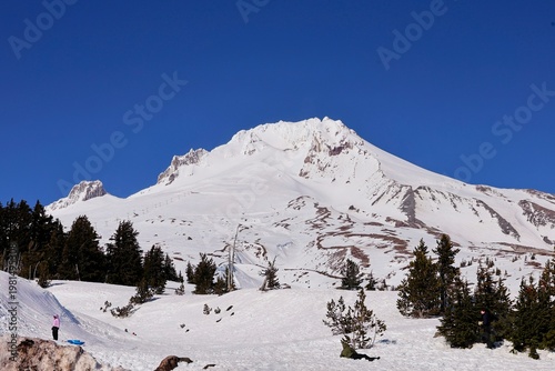 Snow-topped Mount Hood rises above Oregon