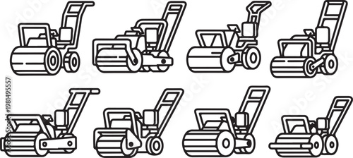 A row of eight classic pickup trucks parked side by side Vector