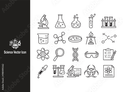 Science Vector Icon Set – Lab Equipment, Chemistry & Research Symbols Collection