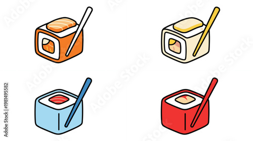 Rice cooker icons set illustration with different food preparation styles, kitchen appliance collection and home cooking concept minimal flat design