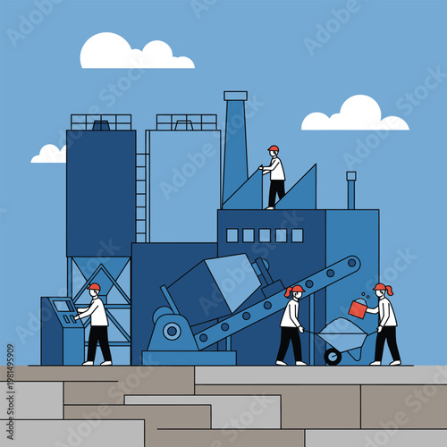 Industrial Factory Workers Operating Machinery and Equipment.