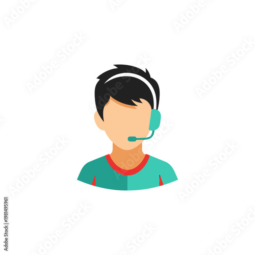 Cartoon man wearing a headset.