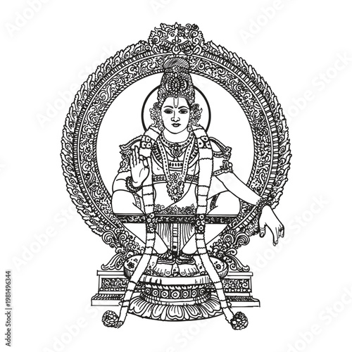 traditional drawing of Lord Ayyappan in chakra