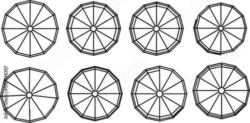 Geometric circle patterns with intersecting lines and arcs in black and white Vector