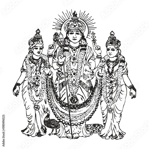 lord bramha with four head illustration black and white