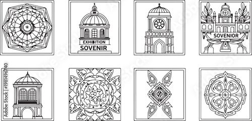 Antique architectural sketches of a notable building with intricate designs Vector