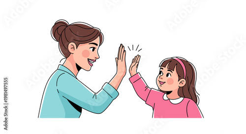 Mother and Daughter Giving High Five, Celebrating Success and Connection