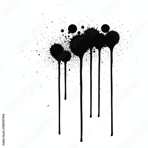 Abstract Black Ink Drip Art on White Background for Creative Design